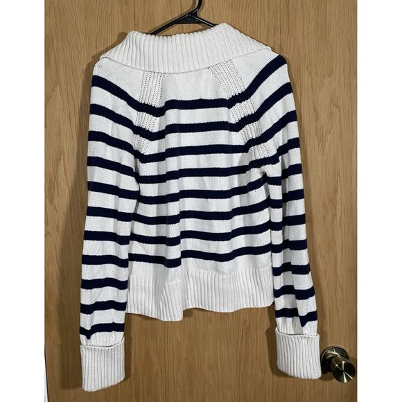 Abercrombie & Fitch White Navy Striped Collared Sweater Nautical Preppy Sz Small - Picture 2 of 7